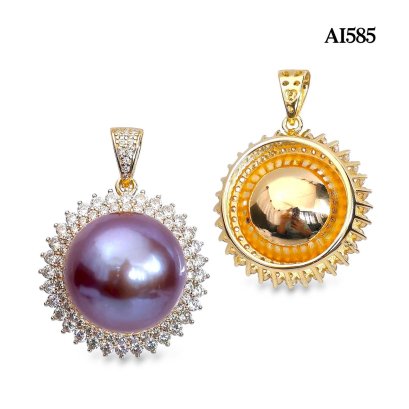 Approx. 16.0 - 17.0 mm, Edison Pearl, Double Halo CZ Solitaire Pearl Pendant