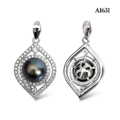 7.8 mm, Tahitian Pearl, Drop CZ Paved Solitaire Pearl Pendant