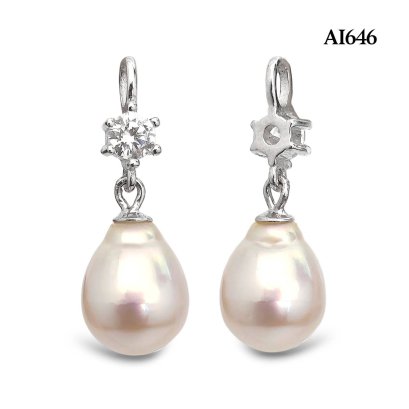 Approx. 7.0 - 8.0 mm, Akoya Pearl, CZ Dot Dangle Pearl Pendant
