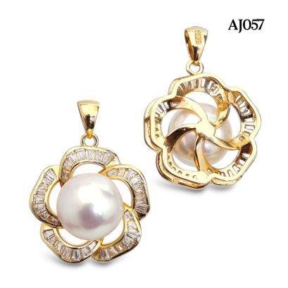 Approx. 10.0 mm up, Edison Pearl, Solitaire Pearl Flower CZ Paved Pendant