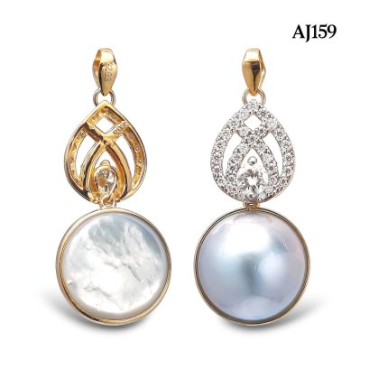 Approx. 13.0 mm, Blue Topia Lot, Amami Oshima Mabe Pearl, Royal Drop Moissanite Paved Dangle Pearl Pendant