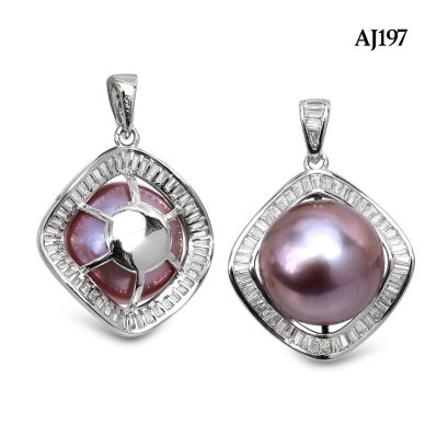 Approx. 12.0 mm, Edison Pearl, Solitaire Pearl Square Halo CZ Paved Pendant