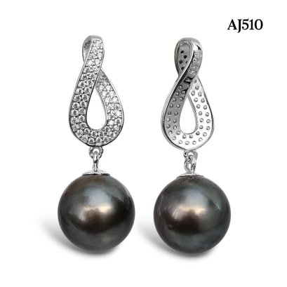 Approx. 11.0 mm, Tahitian Pearl, Infinity CZ Paved Dangle Pearl Pendant