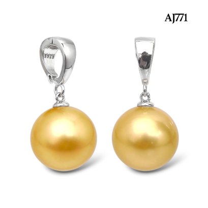 Approx. 11.0 - 13.0 mm, Gold South Sea Pearl, Solitaire Pearl Hinge Clasp Pendant