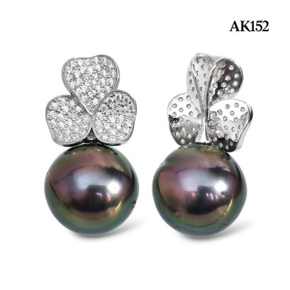 Approx. 15.0 - 16.0 mm, Tahitian Pearl, Umiko CZ Paved Solitaire Pearl Pendant