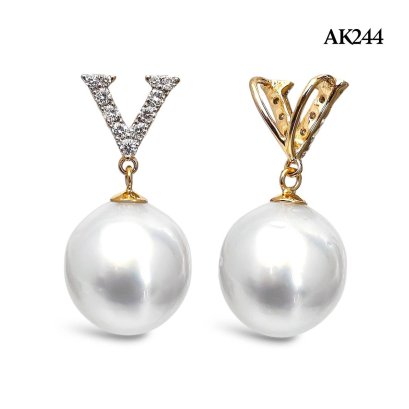 Approx. 11.0 mm, White South Sea Pearl, V Diamond Dangle Solitaire Pearl Pendant