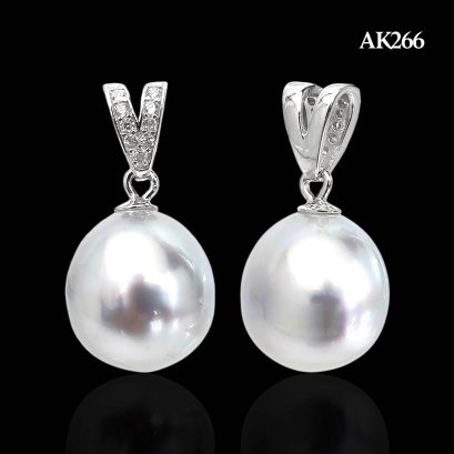 Approx. 10.0 mm, White South Sea Pearl, Rabbit Ears Dangle Solitaire Pearl Pendant