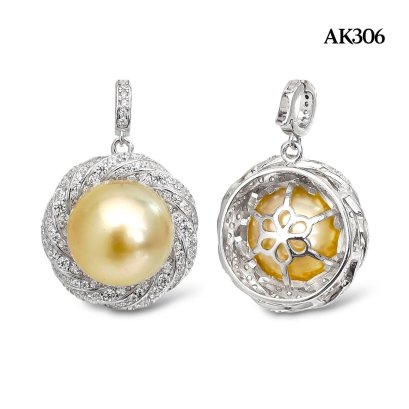 Approx. 13.0 mm, Gold South Sea Pearl, Solitaire Pearl Twisted Halo Pendant