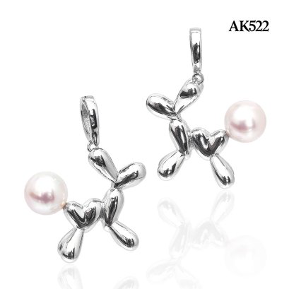 Approx. 7.9 mm, Hanamomo, Akoya Pearl, Balloon Dog Pearl Hinge Clasp Pendant