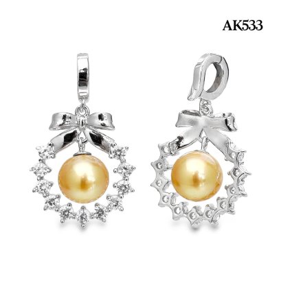 Approx. 7.0 - 8.0 mm, Gold South Sea Pearl, Wreath Bow Dangle Pearl Hinge Clasp Pendant
