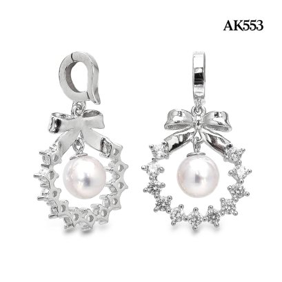 Approx. 6.0 mm, Hanamomo, Akoya Pearl, Wreath Bow Dangle Pearl Hinge Clasp Pendant