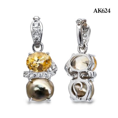 Approx. 9.9 mm, Nebular, Keshi Tahitian Pearl, Citrine Pearl Pendant
