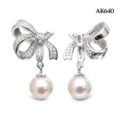 Approx. 6.5 mm up, Hanamomo, Akoya Pearl, Miki Bow Dangle Pearl Pendant