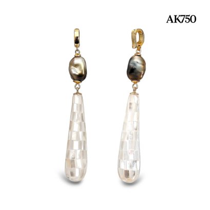 Approx. 8.3 mm, Nebula, Keshi Tahitian Pearl, Hinge Clasp Pendant Dangle Pearl & Mother of Pearl Club