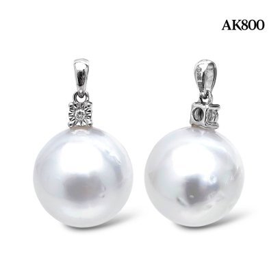 (PSL) Approx. 12.8 mm, Aurora Phoenix, White South Sea Pearl, Diamond Dot Solitaire Pearl Pendant