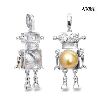 Approx. 9.0 mm, Gold South Sea Pearl, Robot Pearl Pendant