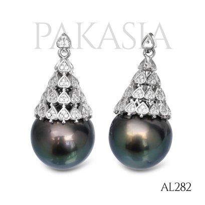 15.6 mm, Tahitian Pearl, Spades Cap CZ Pearl Pendant