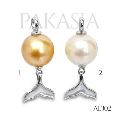 Approx. 12.0 mm, Gold South Sea Pearl, Pearl Dolphin Tail Pendant