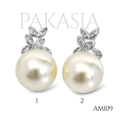 Approx. 12.5 mm, Gold South Sea Pearl, Leaves CZ Pearl, Pendant