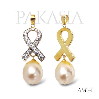 11.1 mm, Gold South Sea Pearl, Bow Dangle Pearl Pendant