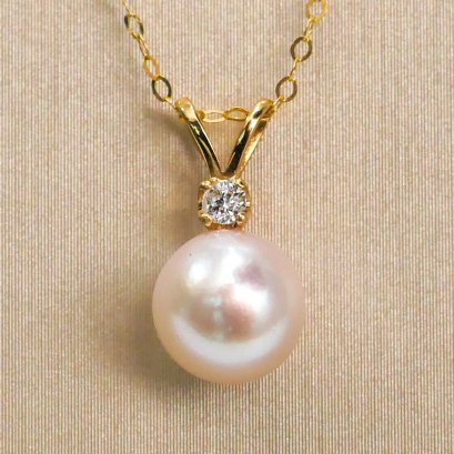 Approx. 7.45 mm, Akoya Pearl, Solitaire Pearl Pendant with Chain Necklace