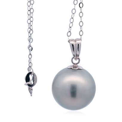 Approx. 12.06 - 12.51 mm, Tahitian Pearl [Summer Shadow], Solitaire Pearl Pendant with Chain Necklace