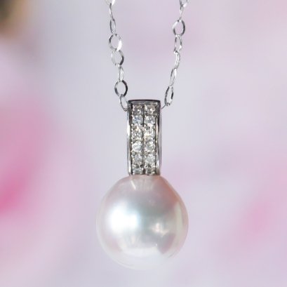 Approx. 7.48 mm, Akoya Pearl, Solitaire Pearl Pendant with Chain Necklace