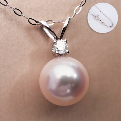 Approx. 7.68 mm, Akoya Pearl, Solitaire Pearl Pendant with Chain Necklace