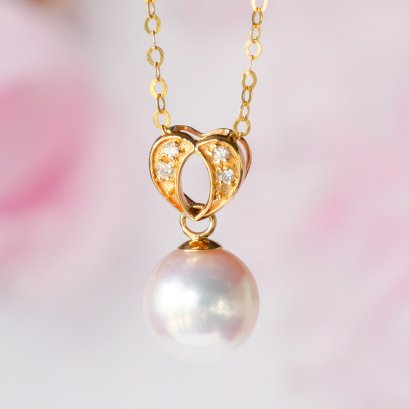 Approx. 7.80 mm, Akoya Pearl, Solitaire Pearl Pendant with Chain Necklace