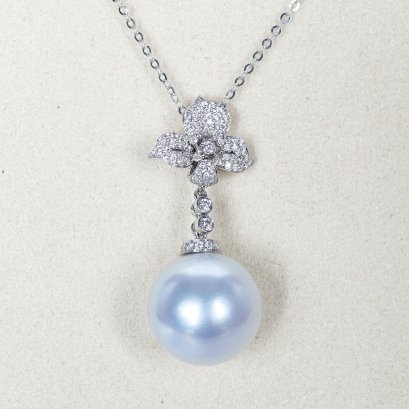 Approx. 13.85 - 13.97 mm, South Sea Pearl, Solitaire Pearl Pendant with Chain Necklace