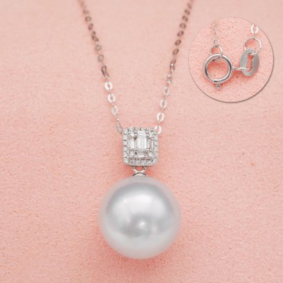 Approx. 13.86 mm, South Sea Pearl, Solitaire Pearl Pendant with Chain Necklace