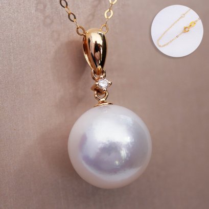 Approx. 12.53 mm, South Sea Pearl, Solitaire Pearl Pendant with Chain Necklace