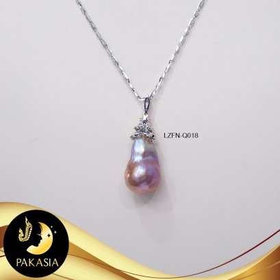 มุกจัดชุด ต่างหู Fish Hooks และสร้อยจี้ สไตล์วินเทจ มุกน้ำจืดคัดเกรด สีม่วงรุ้ง ทรงบาร็อค ขนาด 12-13 mm เกรด AA+ ตัวเรือนเงินแท้ 92.5 ชุบทองคำขาว ประดับเพชร CZ / LZFN-Q018