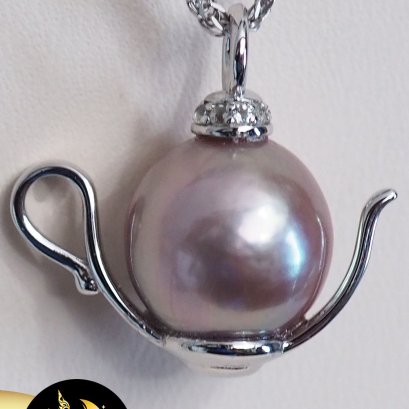 (ไม่รวมสร้อย) จี้ตะเกียงมุก Edison ม่วง ขนาด 10 mm. เกรด AA+ ประดับพลอยแท้ White Topaz / SN0080YP502