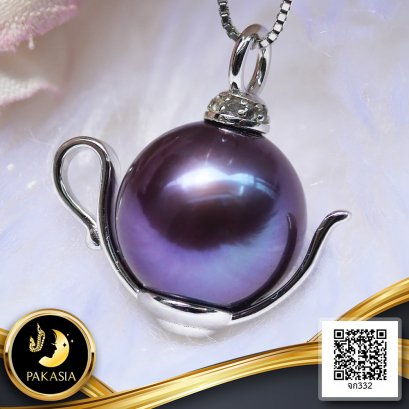 (ไม่รวมสร้อย) จี้ไข่มุก Collection กาน้ำ ไข่มุก Edison น้ำจืดคัดเกรด สีม่วง ทรงกลม ขนาด 11 mm เกรด AA ตัวเรือนจี้กาน้ำ เงินแท้ 92.5 ชุบทองคำขาว จุกจี้ประดับพลอยแท้ White Topaz / 16.1.65