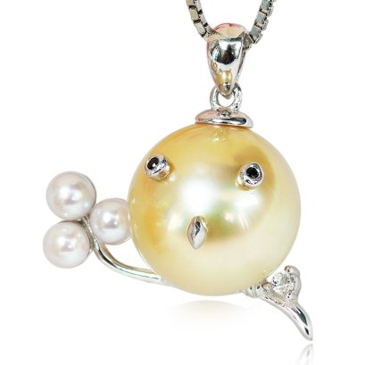 จี้ไข่มุก Cutie Owl ไข่มุก South Sea สีทอง และ ไข่มุก Akoya  สีขาว