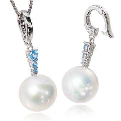 (ไม่รวมสร้อย) จี้งับเกลี้ยง Mini ห้อยจี้ไข่มุกพลอยแท้ Sky Blue Topaz