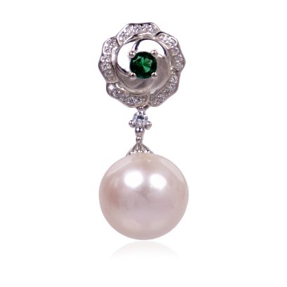 จี้ไข่มุก Edison สีขาว Collection "กุหลาบประดับเพชร"