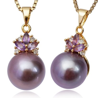 จี้ Trefoil Amethyst ไข่มุก Edison  สีม่วง