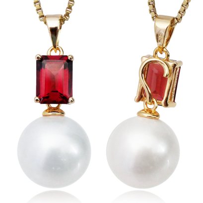 จี้เพตราพลอยแท้ Garnet ทรงบาเก็ตห้อยไข่มุก Edison