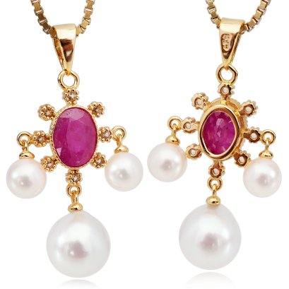 จี้ไข่มุก Edison และ Freshwater Pearl  "ทับทิม Style วินเทจ"