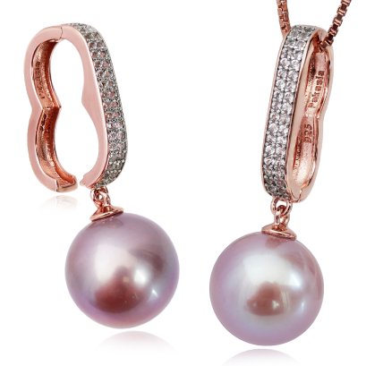 จี้งับรวบสร้อย 2 สายประดับพลอยแท้ ห้อยไข่มุก Edison