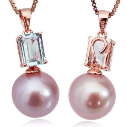 จี้ไข่มุก "เพตราพลอยแท้ Sky Blue Topaz " ห้อยไข่มุก Edison