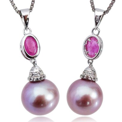 จี้ทับทิมทรงไข่ กรวยใหญ่ ห้อยไข่มุก Edison