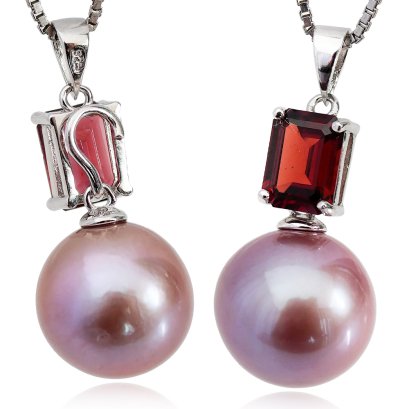 จี้เพตราเล็กพลอยแท้ Garnet ทรงบาเก็ตห้อยไข่มุก Edison