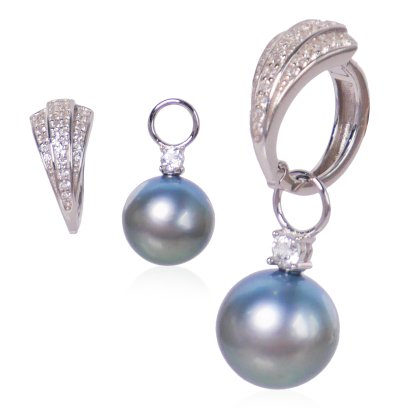 จี้งับ "หางนาคาประดับพลอยแท้" ห้อยไข่มุก Tahitian Pearl