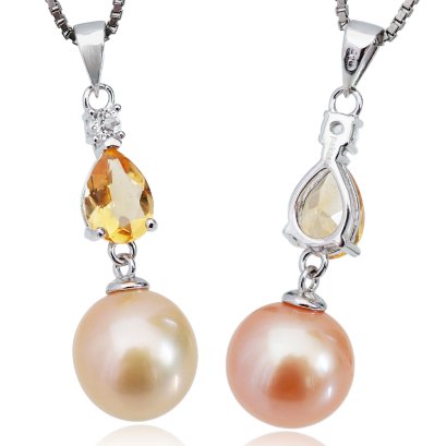 จี้พลอยแท้ 2 Style ห้อยไข่มุก Edison สีพีช