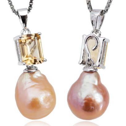 จี้เพตราเล็กพลอยแท้ Citrine ทรงบาเก็ตห้อยไข่มุก