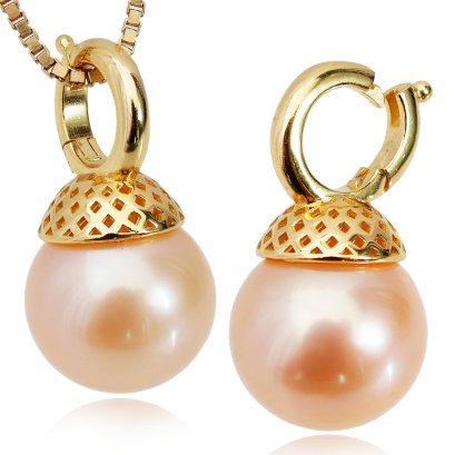 จี้งับถ้วยใหญ่ลายปรุ ไข่มุก Edison สีพีช