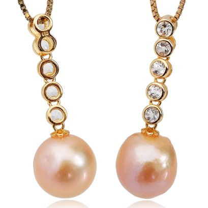 จี้ไข่ปลาพลอยแท้ White Topaz ห้อยไข่มุก Edison สีพีช